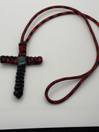 Handmade Cross with Marble Bead Paracord Necklace – Red & Black image 3