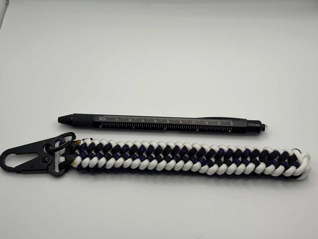Handmade Sanctified Weave Paracord Keychain (Blk/Ppl/Wht) image 4