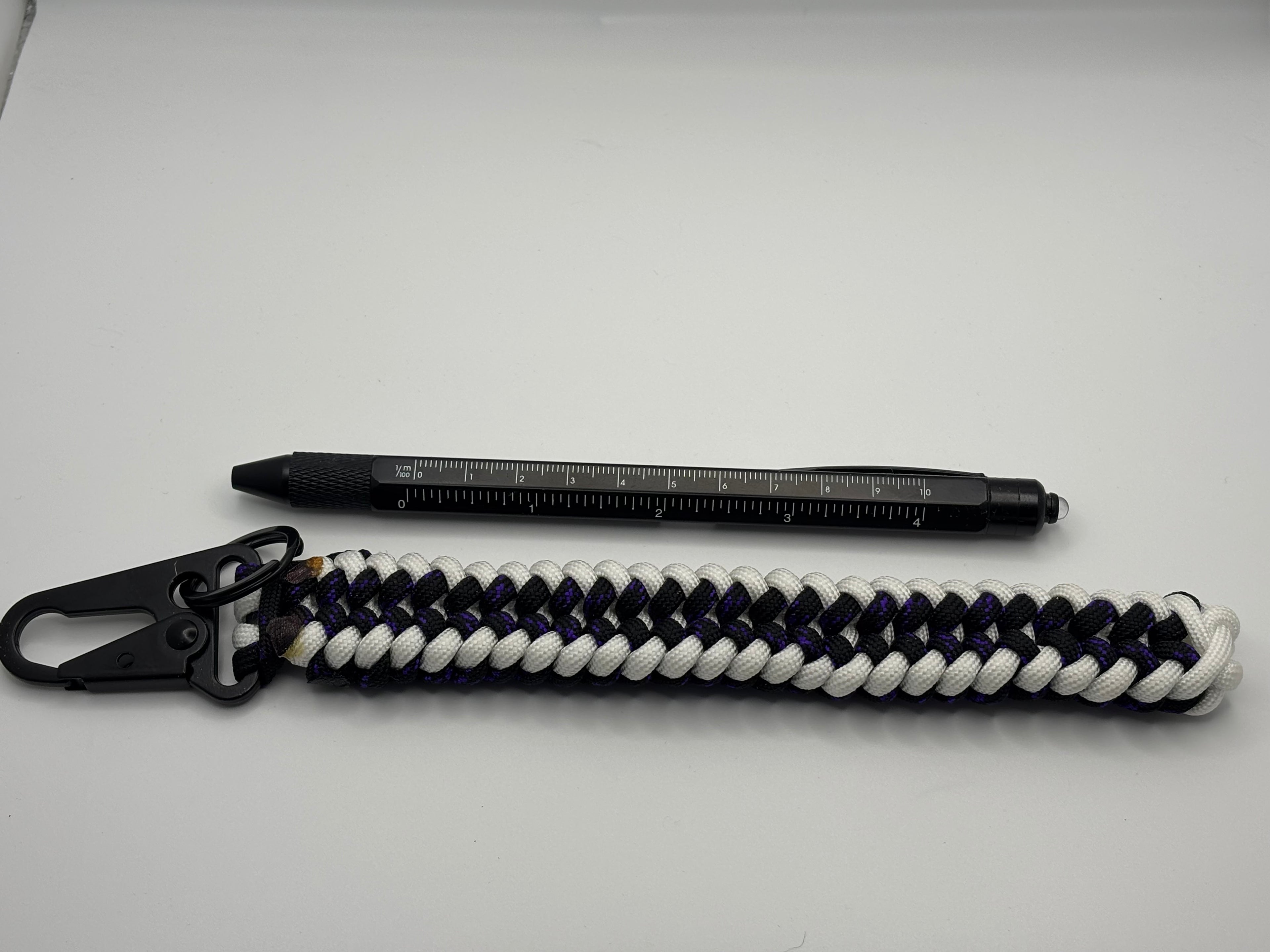 Handmade Sanctified Weave Paracord Keychain (Blk/Ppl/Wht) image 4