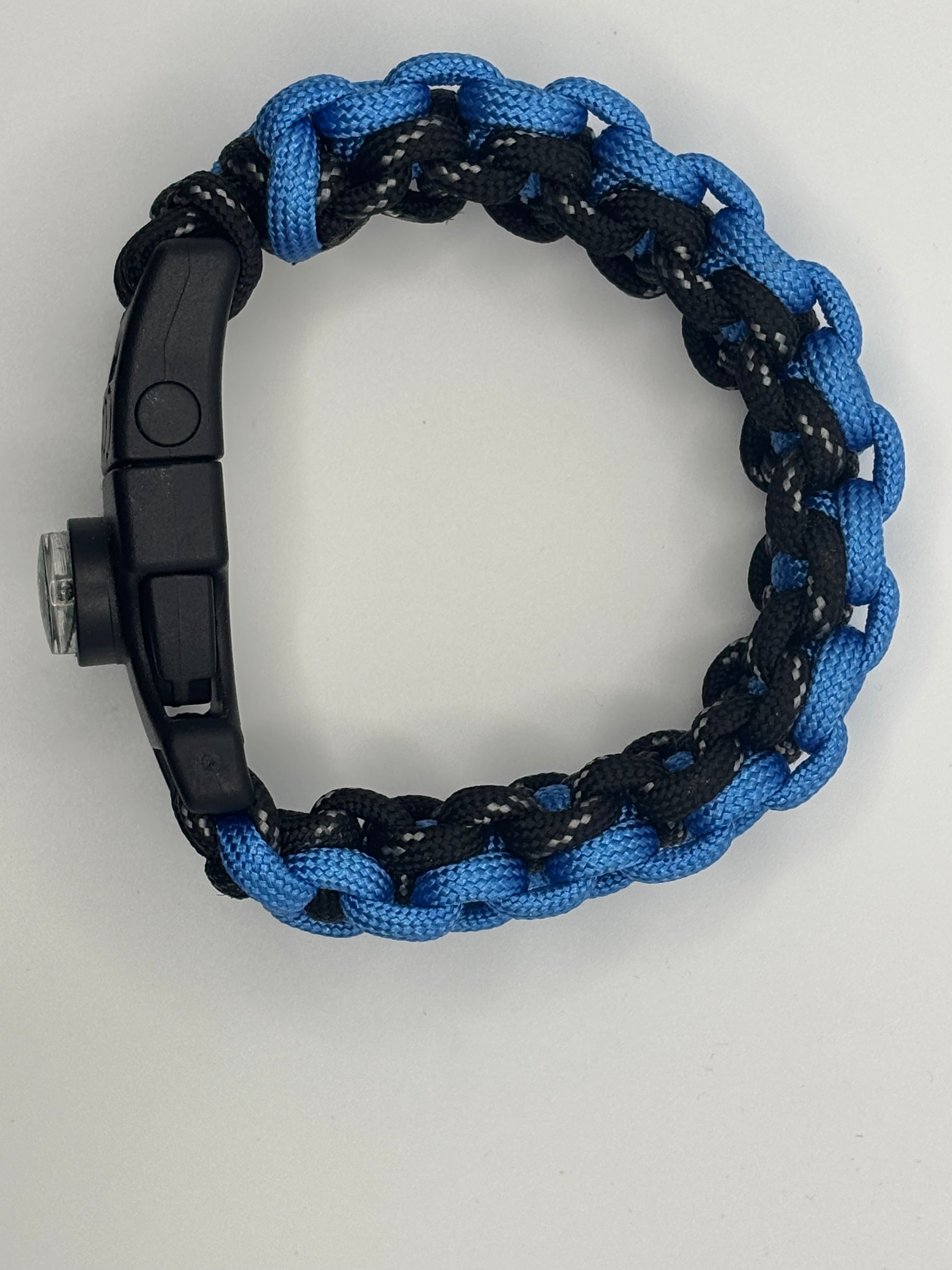 Handmade Back-to-Back Cobra Knot Paracord Bracelet – Blue & Black image 2