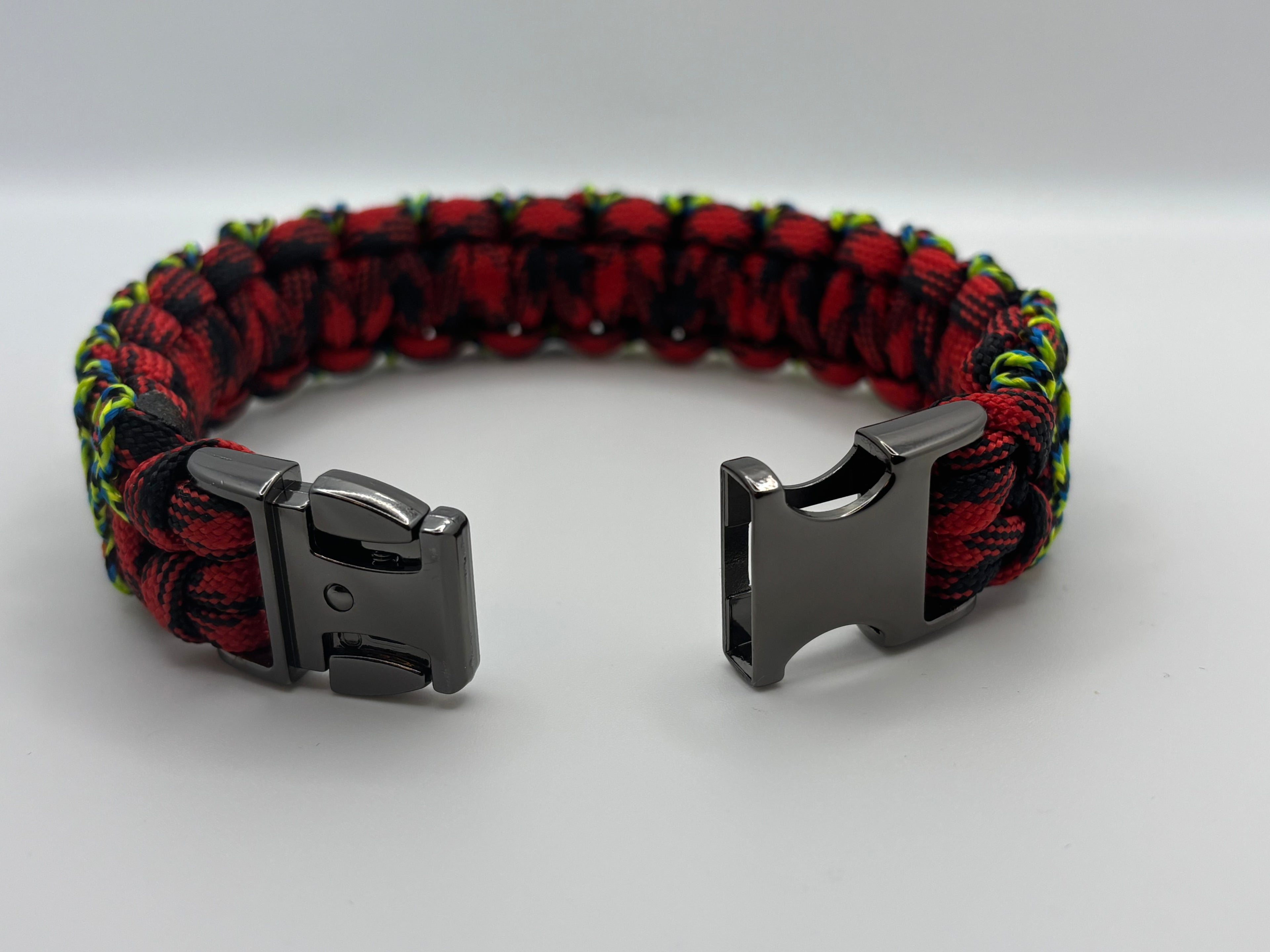 Stitched Cobra Knot Paracord Bracelet with Metal Clasp – Red & Ylw image 2