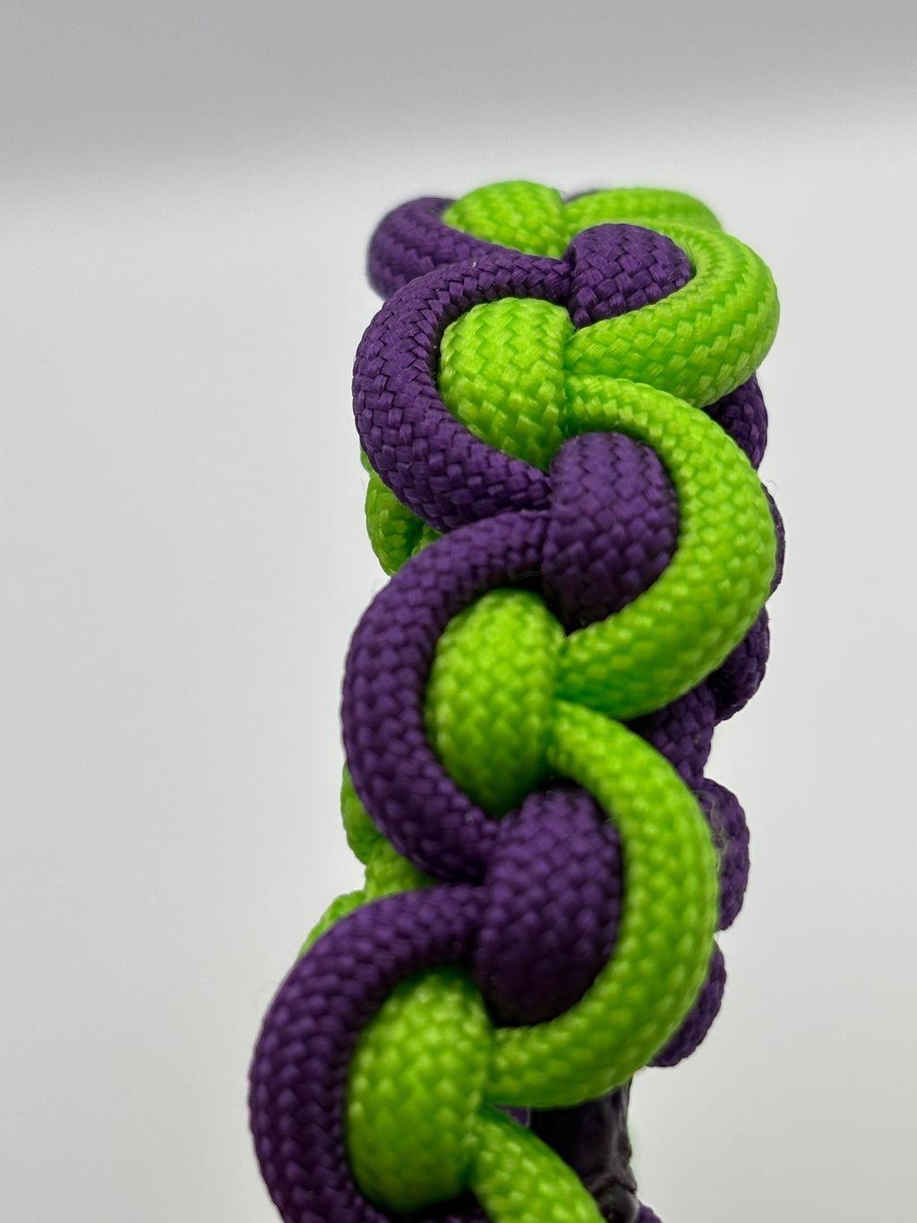 Handmade Half Hitch Knot Paracord Bracelet – Neon Green & Purple with Bronze Anc image 4