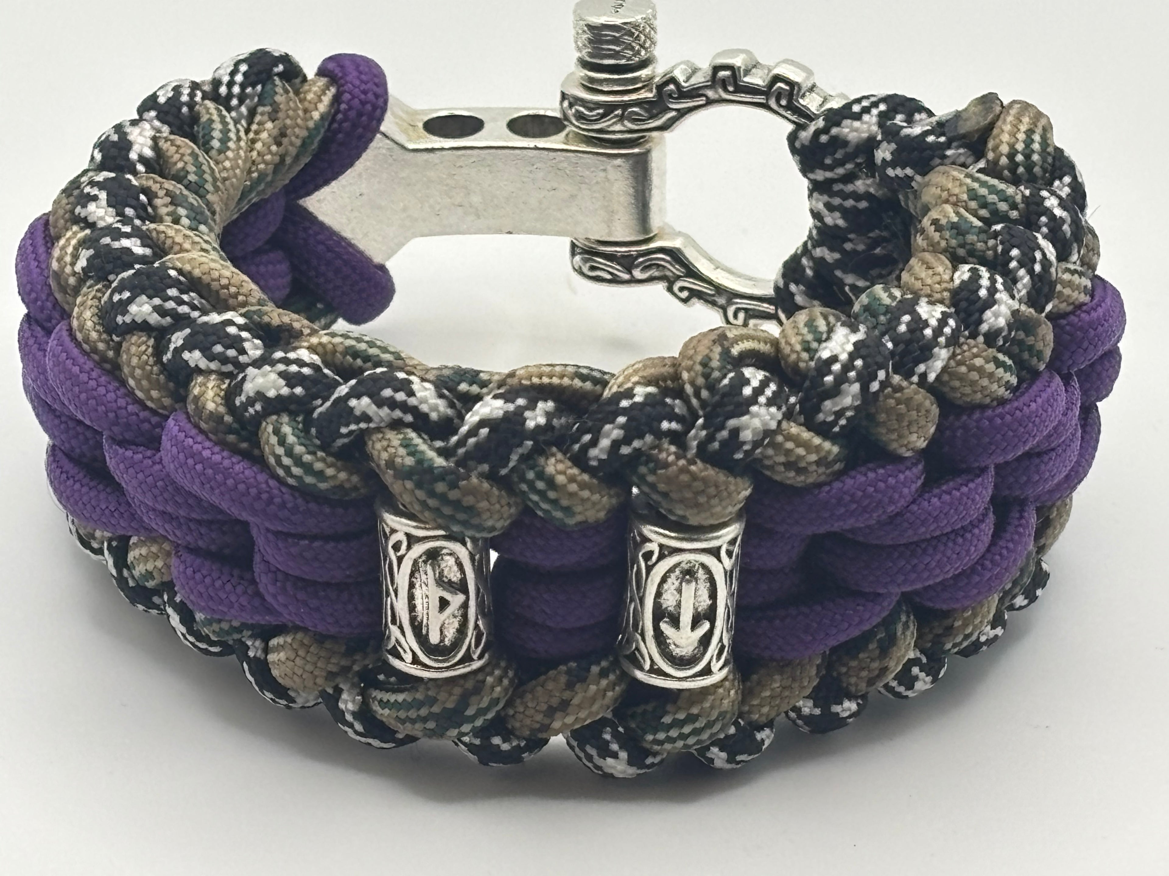 Chain Mail Paracord Bracelet with Viking Ruins Clasp – Purple & Desert image 0