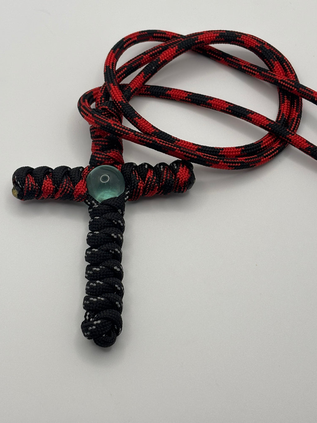Handmade Cross with Marble Bead Paracord Necklace – Red & Black image 4
