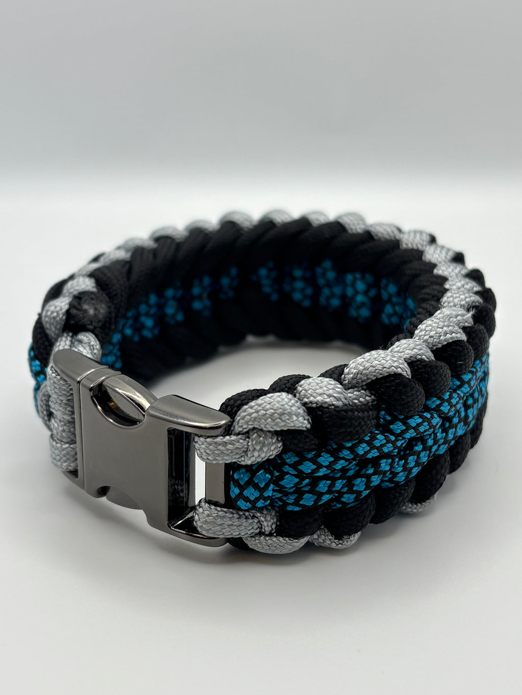 Handmade Sanctified Weave Paracord Bracelet with Metal Clasp – Blue & Gray image 6