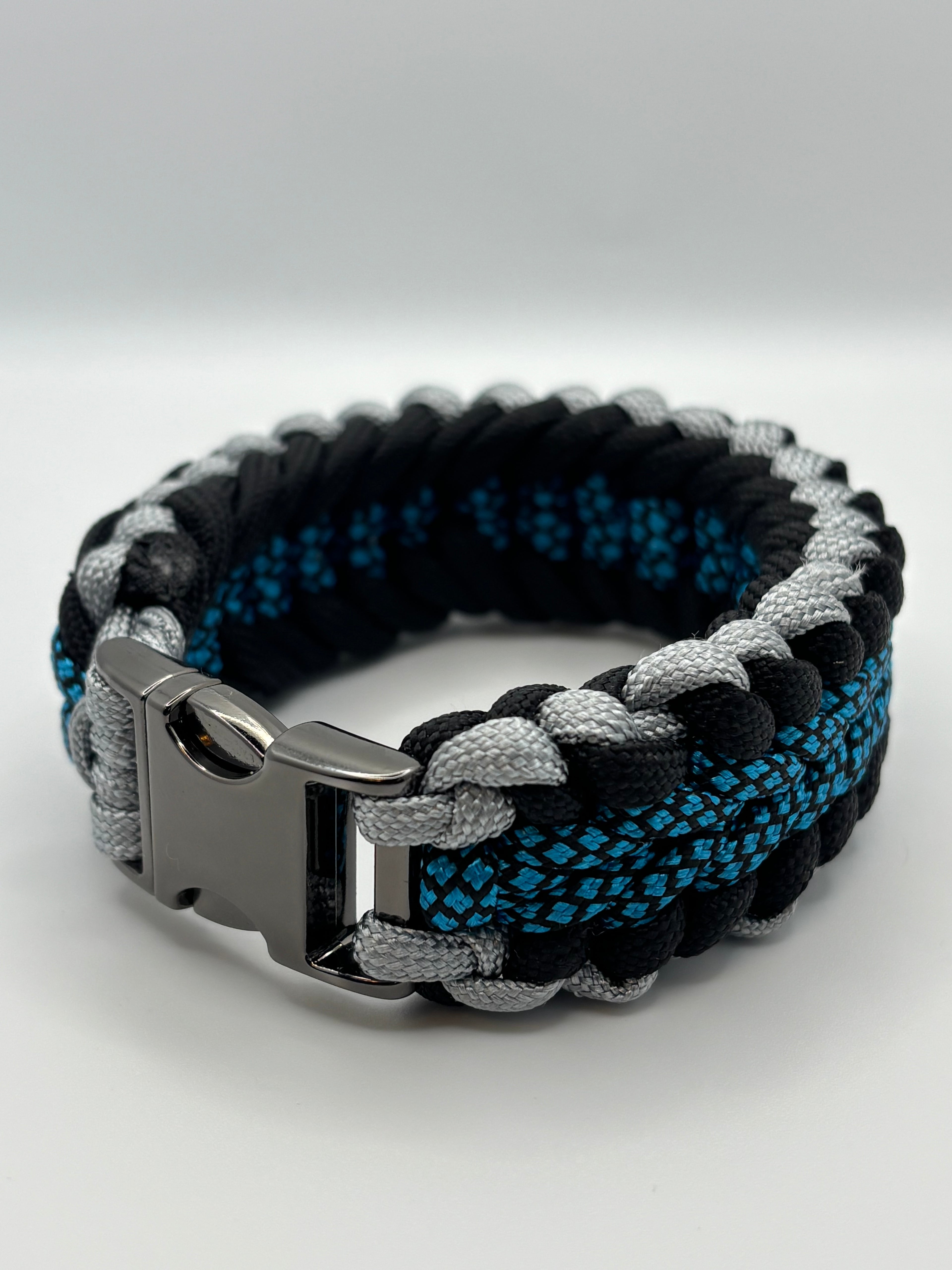 Handmade Sanctified Weave Paracord Bracelet with Metal Clasp – Blue & Gray image 6