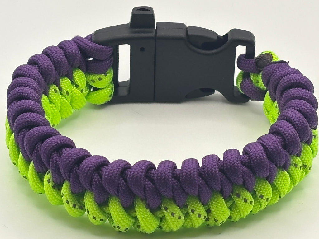 Handmade Paracord Mated Snake Bracelet (Purple/Neon Green) image 1
