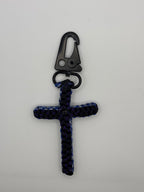 Handmade Square Knot Cross Paracord Keychain – Black & Blue image 4