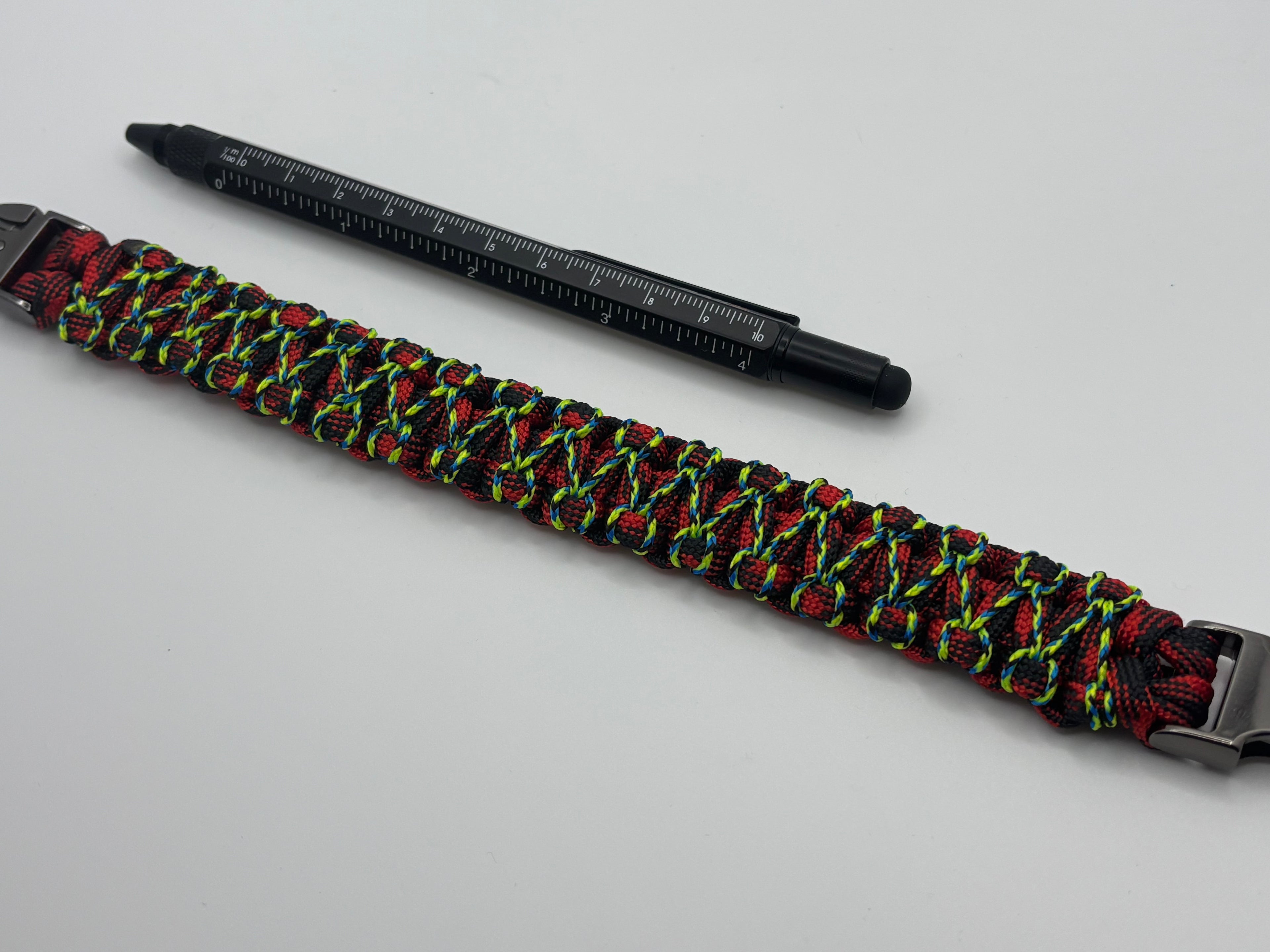 Stitched Cobra Knot Paracord Bracelet with Metal Clasp – Red & Ylw image 3