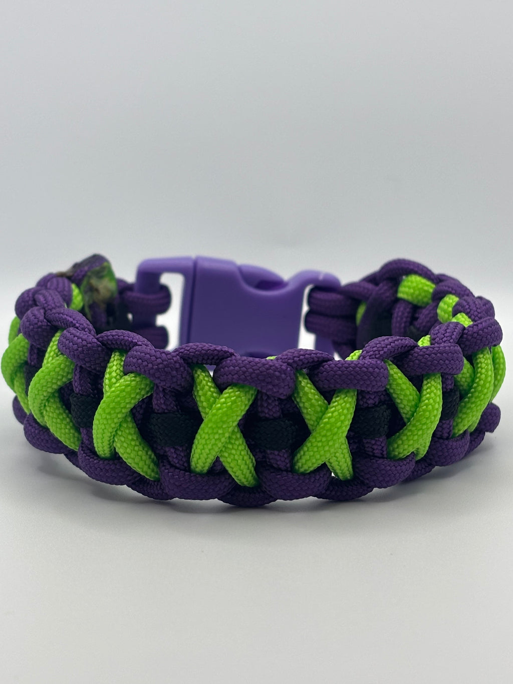 Handmade Crisscrossed Paracord Bracelet – Purple, Black & Neon Green image 0