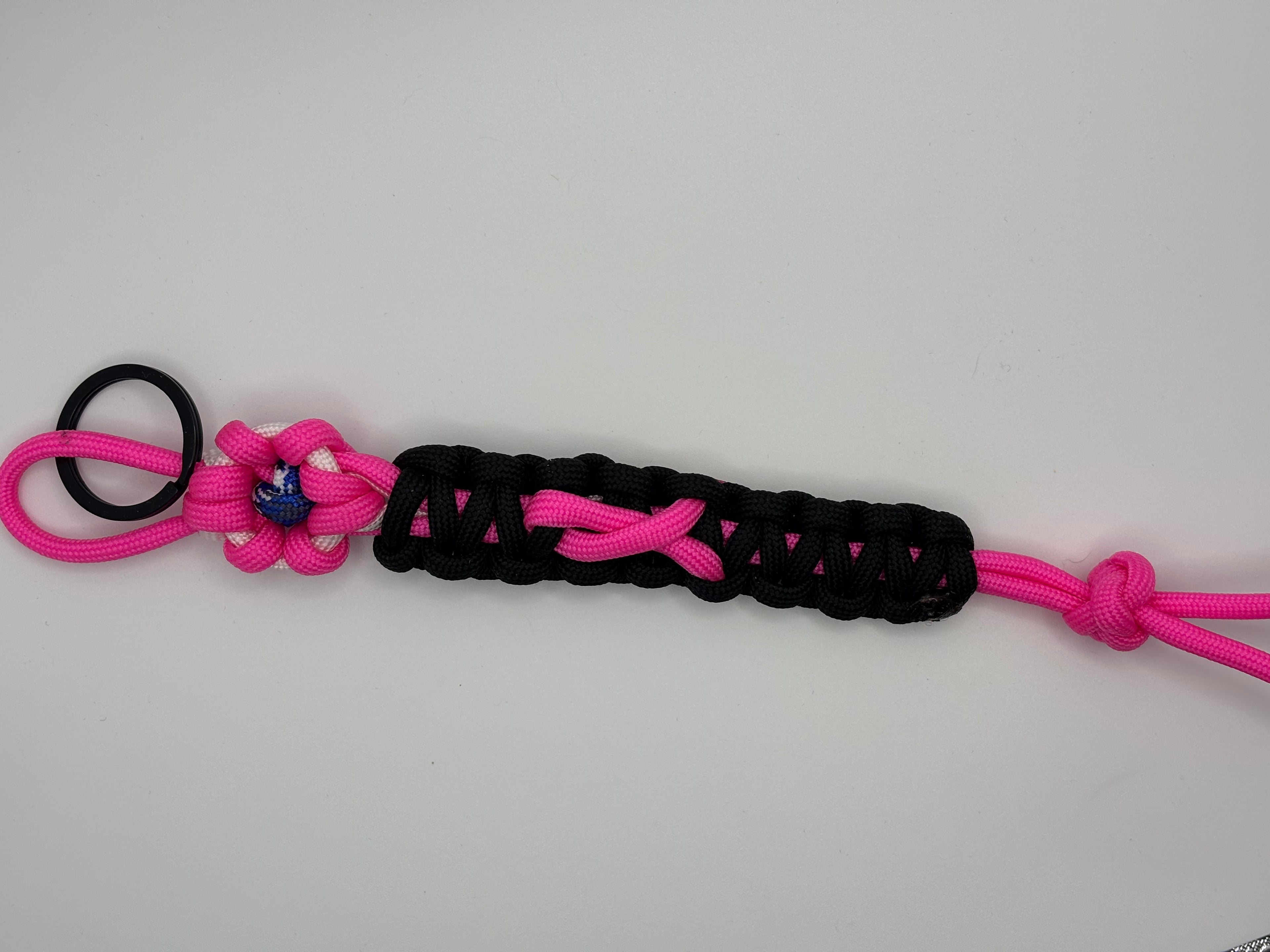 Handmade Pink Ribbon Flower Paracord Keychain image 1