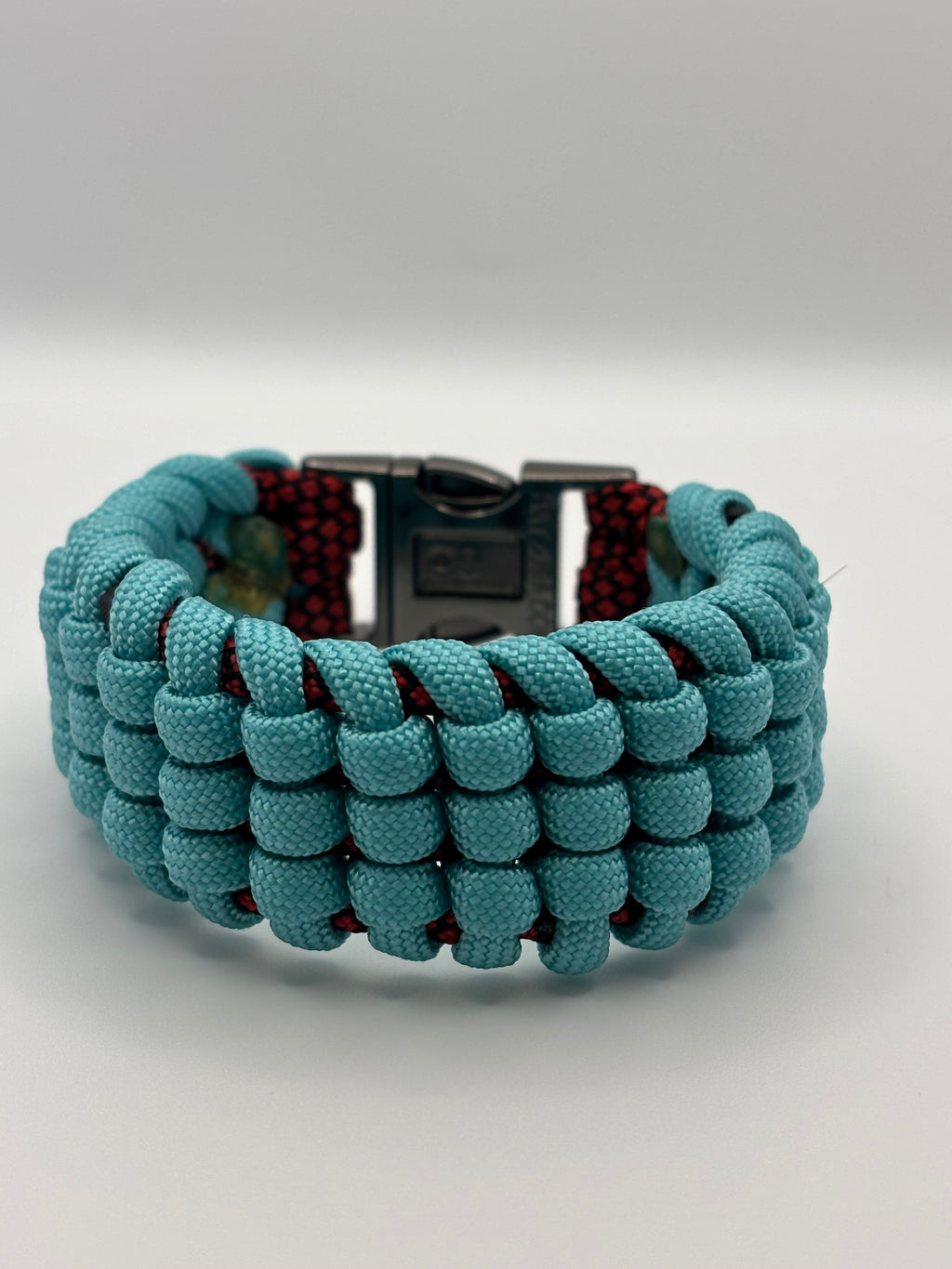 Handmade Track Knot Paracord Bracelet with Metal Clasp – Blue & Red image 2