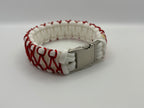 Handmade Stitched Cobra Knot Paracord Bracelet with Metal Clasp – Red & White image 1