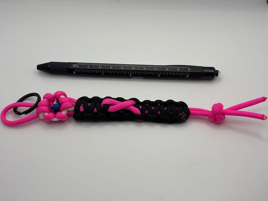 Handmade Pink Ribbon Flower Paracord Keychain image 2
